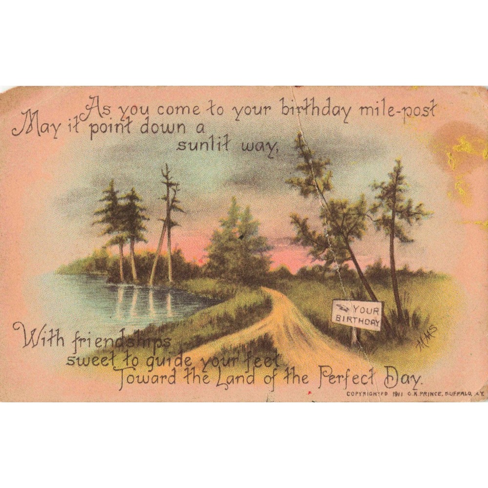 Vintage 1911 Birthday Postcard G.K. Prince Buffalo NY Landscape Poem Scenic VG - Picture 1 of 2